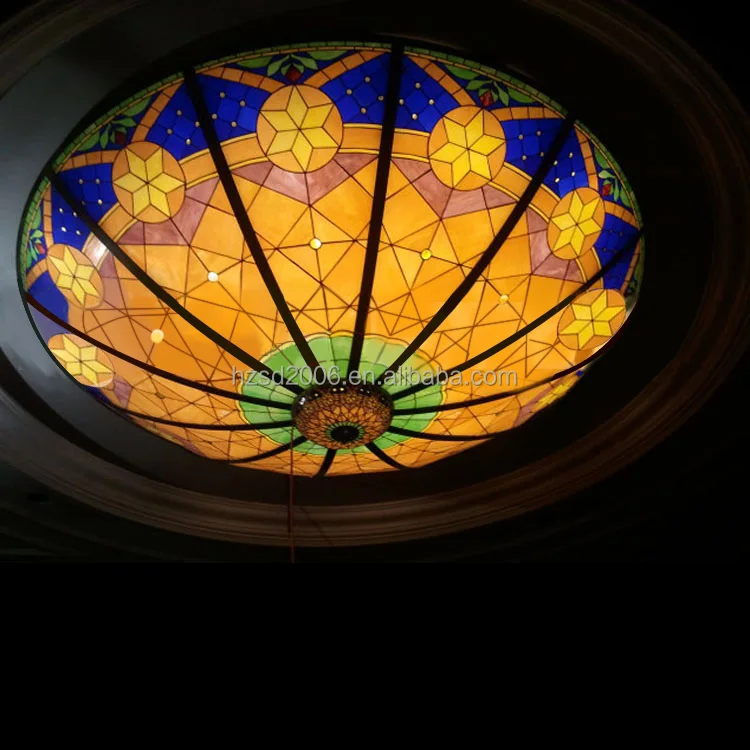 Customize Handmade Tiffany Stained Glass Skyline Dome for Hall And Villa Lighting