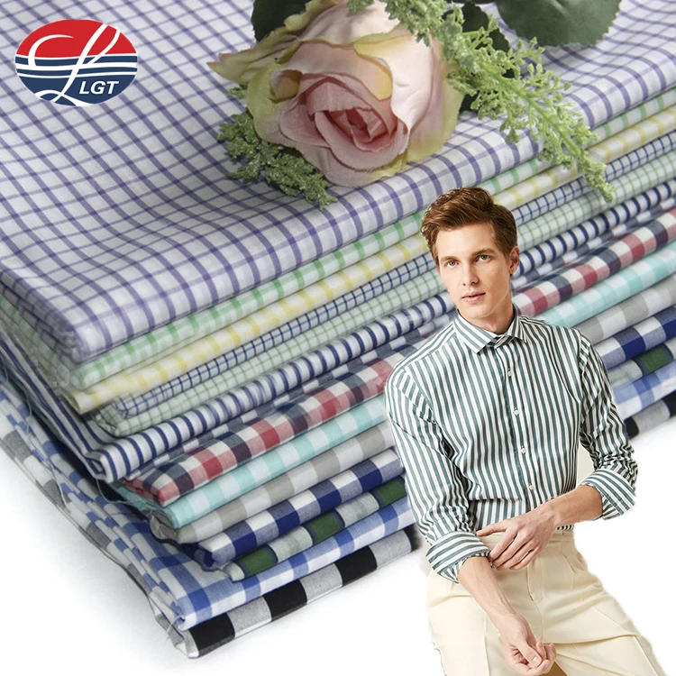 Stock lot Fashion 100% Cotton 60s Yarn Dyed Check Stripe Woven Casual Shirting Fabric