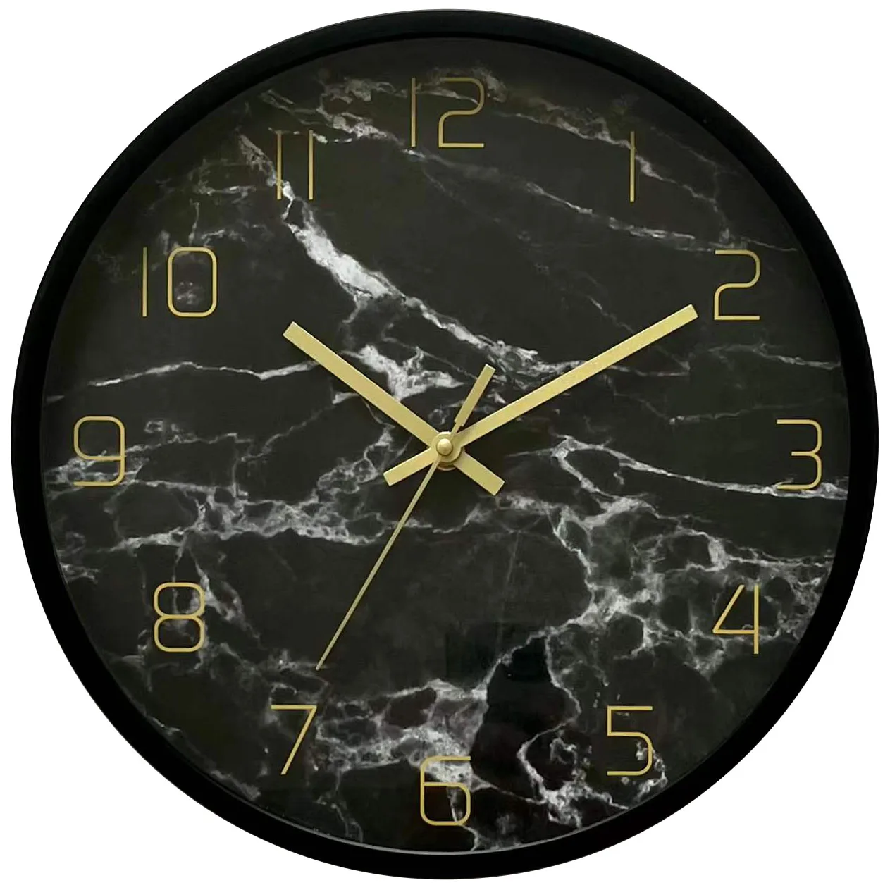 Круговые цифровые пластиковые настенные часы, домашний декор, черный мрамор, 12 дюймов