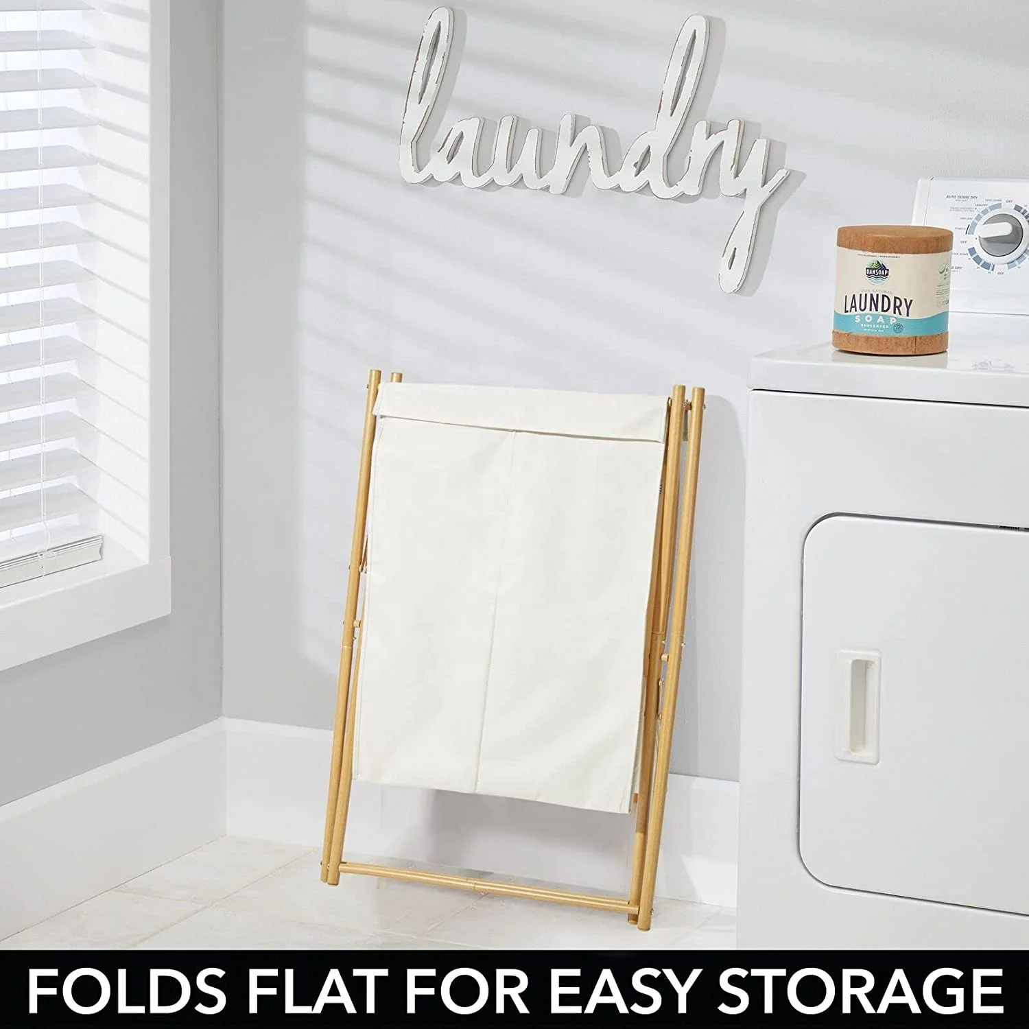 Sturdy  Laundry Divided Hamper Sorter Cart with Wood  Portable and Collapsible  Clothes Basket Storage Polyester laundry basket