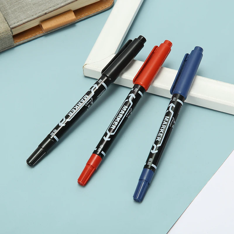 Double Headed Marking Pen Small Tick Size Head Fine Nib Oil Ink Permanent Pen Black Marker Pen
