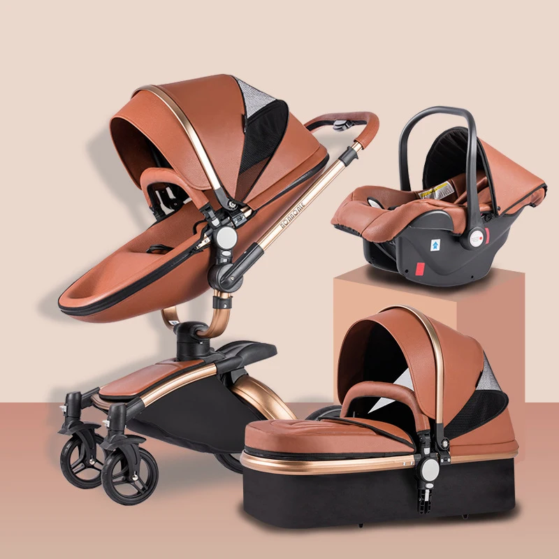 Top Quality Pu leather kid stroller 3 in 1 baby pram stroller Europe stroller