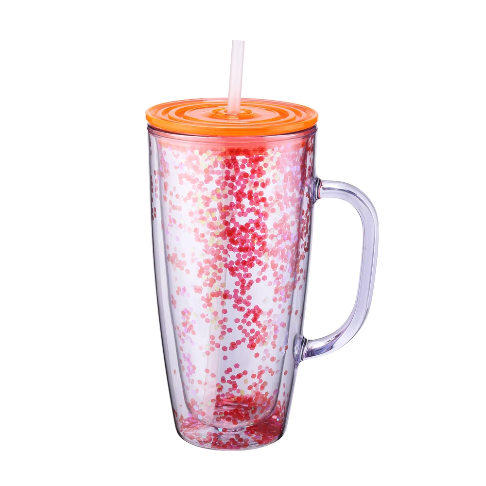 Most popular products Direct factory wholesale 24oz glitter plastic double wall acrylic glitter tumbler with handle straw