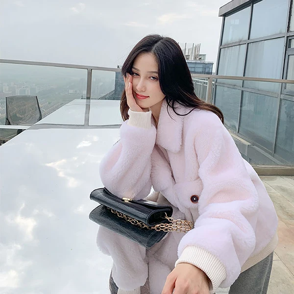 Factory Wholesale Woman Clothes Sheep Shearing Fur Jacket Casual Girls Winter Autumn Outwear Sheepskin Coat
