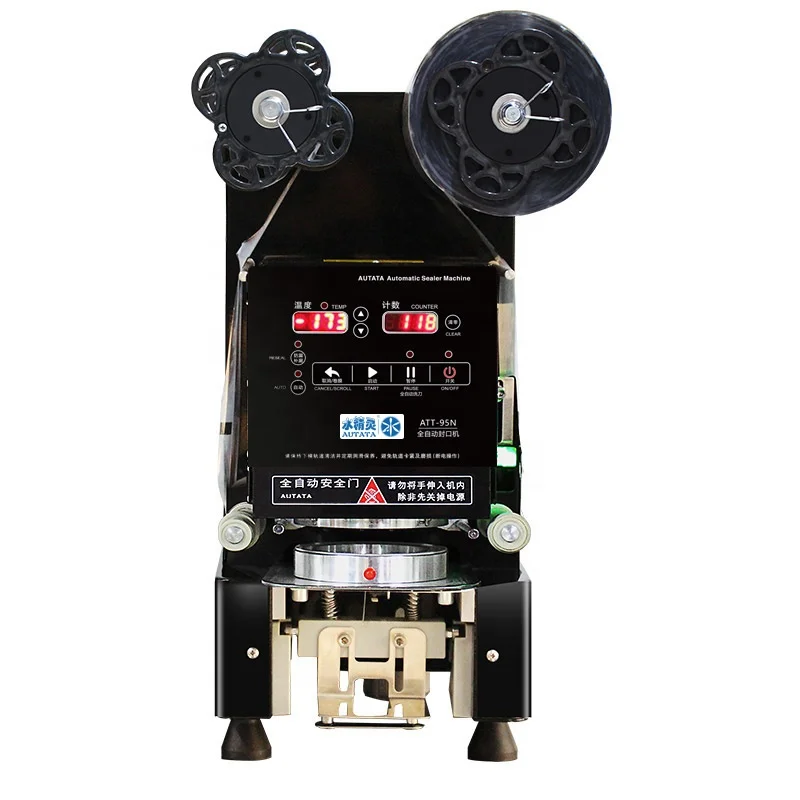 High Efficiency Easy Operation AUTATA Intelligent Automatic Plastic Paper Cup Sealing Machine ATT-95N For Bubble Milk Tea Shop