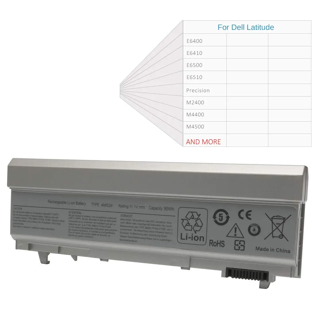 5200mah Battery For Dell Latitude E6400 E6410 E6500 E6510 Precision M4400 M4500 M6500 Laptop Battery Replacement