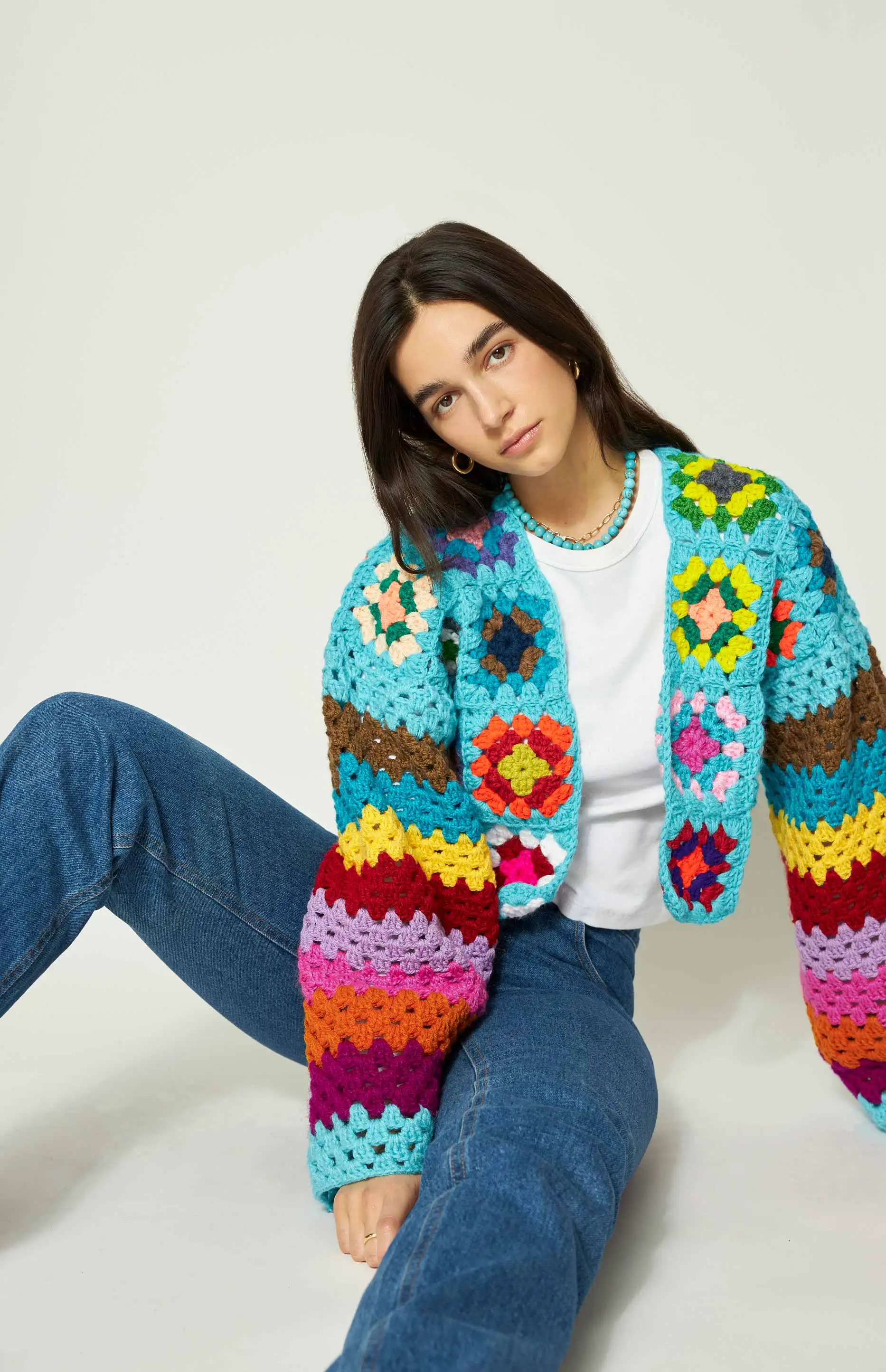 OEM & ODM Summer Custom Retro Color Hollow Out Knit Square Hand Crochet Cropped Sweater Women Cardigans