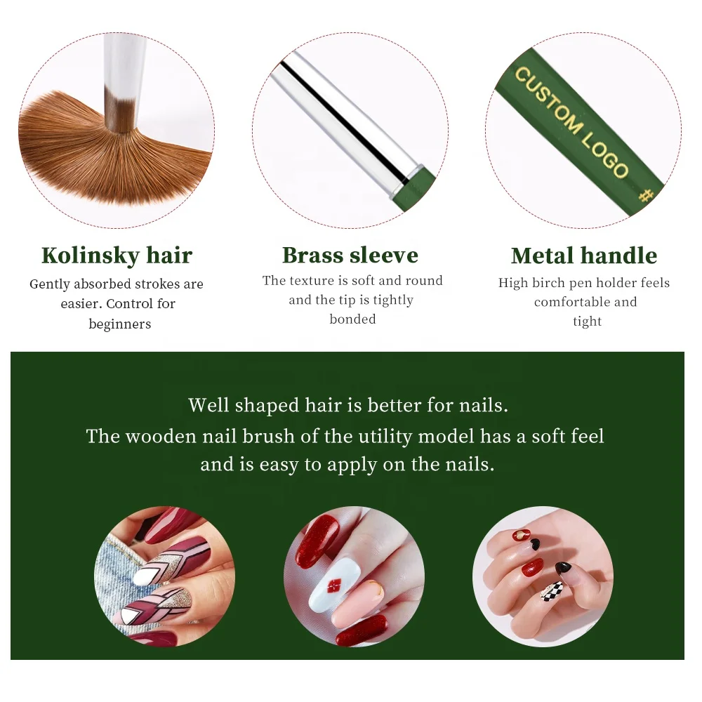 2022  Nail Brush Professional Manufacturer Christmas Tree Green  Handle Acrylic Nail Brush 3d Brush Acrylic Nail Kolinsky 100%