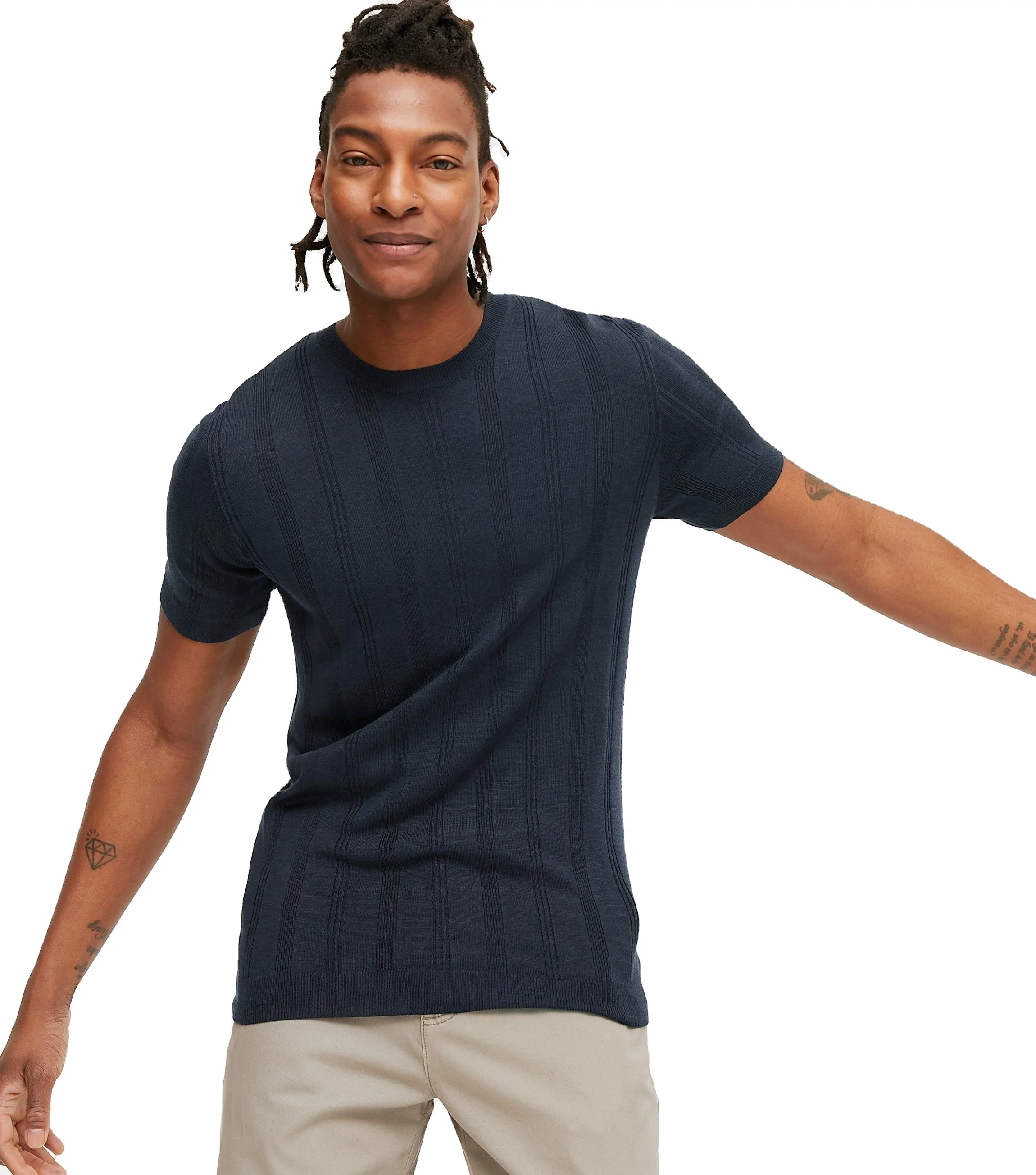 
Тёмно-синяя ребристая тонкая трикотажная футболка для мужчин, хорошее качество, футболка, одежда для спортзала, тренировочная футболка 