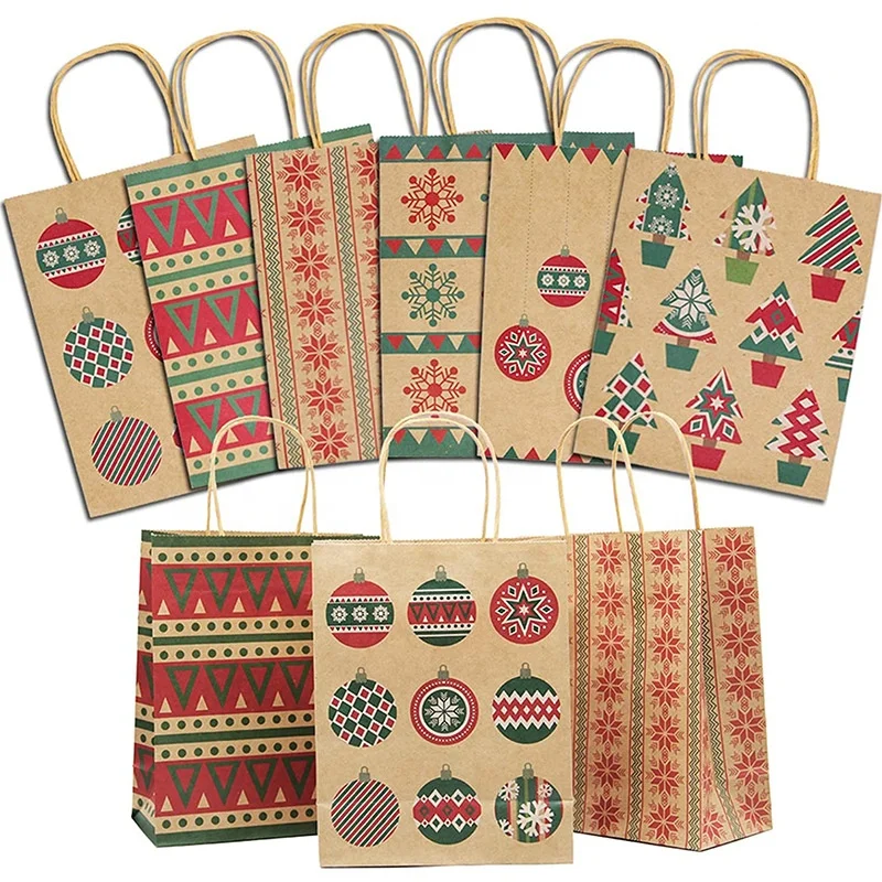 Kraft paper Christmas gift paper bag with luxury printing packing shopping bags