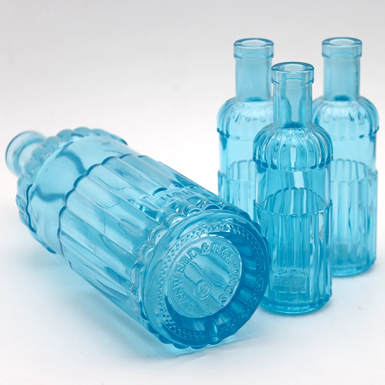 Glass liquor blue bottle empty liquor glass bottle round liquor  glass bottle