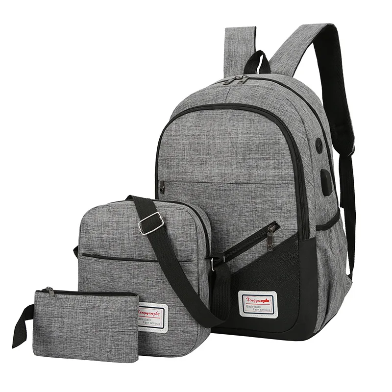 2024 Wholesale Laptop Backpack Set 3 In 1 Messenger Bag Purse with USB Charging School Back Pack Set