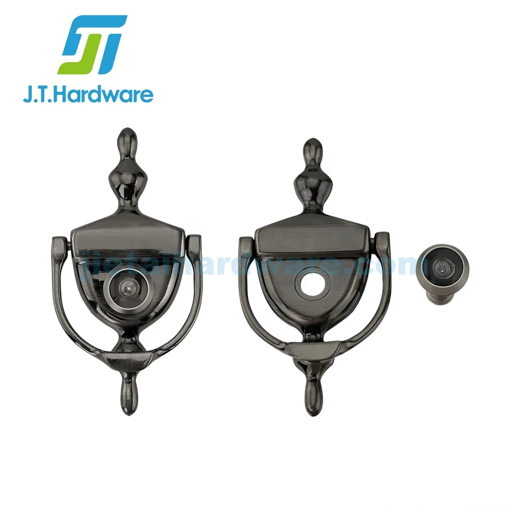 Door Accessories 200/220 Degree Solid Brass Black Nickel 2-in-1Door Viewer Door Knocker