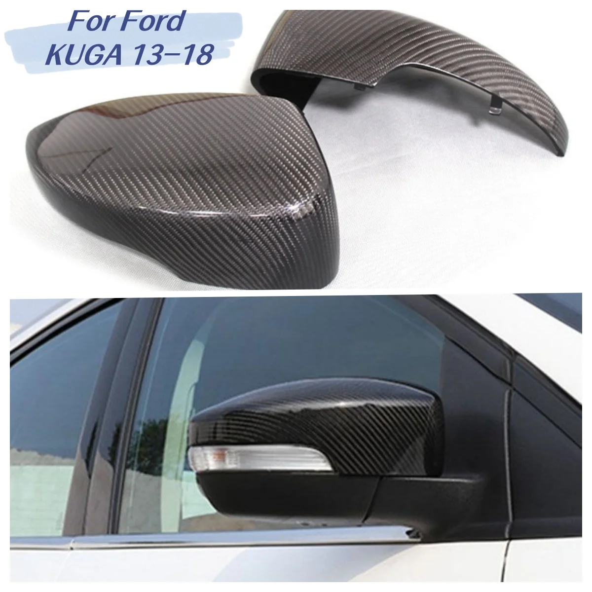 MRD M Style Mirror Caps for Ford KUGA Replacing Mirror Cover Clip-on Carbon fiber For Replacement.