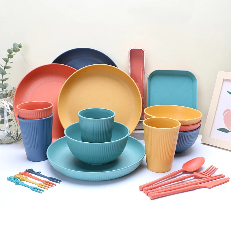 Designed for healthy family life wheat straw plastic tableware dinnerware sets outdoors tableware Smooth volume cleaning plates