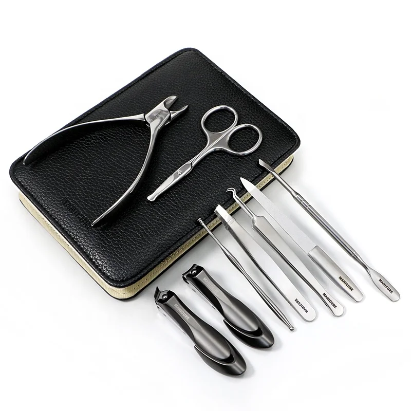 MISS YOU   9 Pcs Personal Manicure Set - Stainless Steel Manicure Grooming KIT Manicure Pedicure Set with PU Leather Case