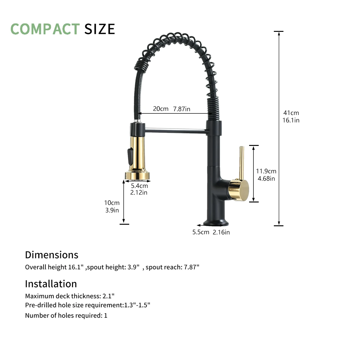 FLG:BG1135 Commercial Black and Gold Combination One Hole Water Saving Single Handle Pull Out Spray Kitchen Faucet