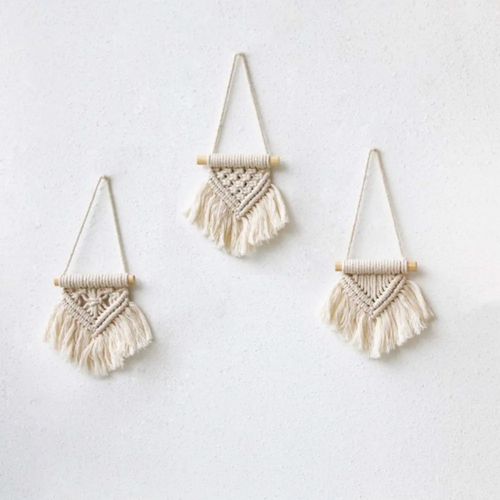 Mini Macrame Wall Hanging Cute Boho Woven Cotton Rope Tapestry Scandinavian Style