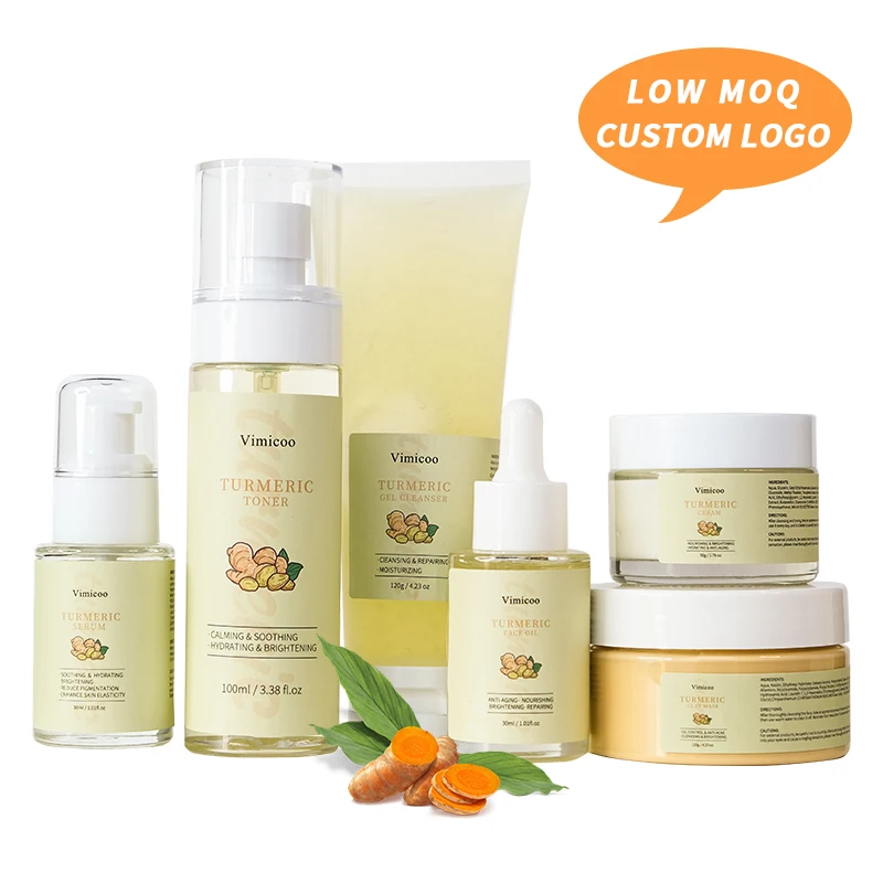 Best Selling Organic Vegan Turmeric Facial Skincare Set Private Label Anti Acne Whitening Tumeric Face Skin Care Set
