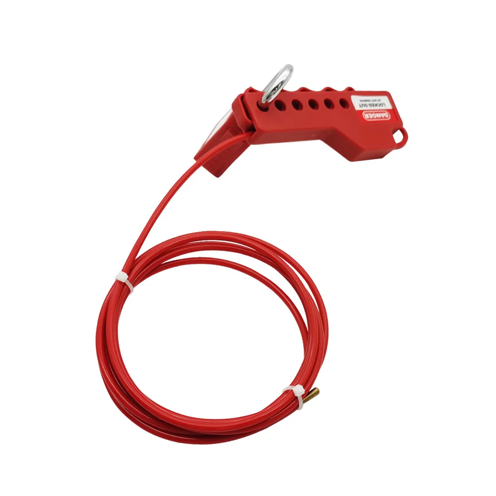 Adjustable Steel Economic Industrial Valve Wire Cable Lockout device with 3.8 mm Insulated Red Cable