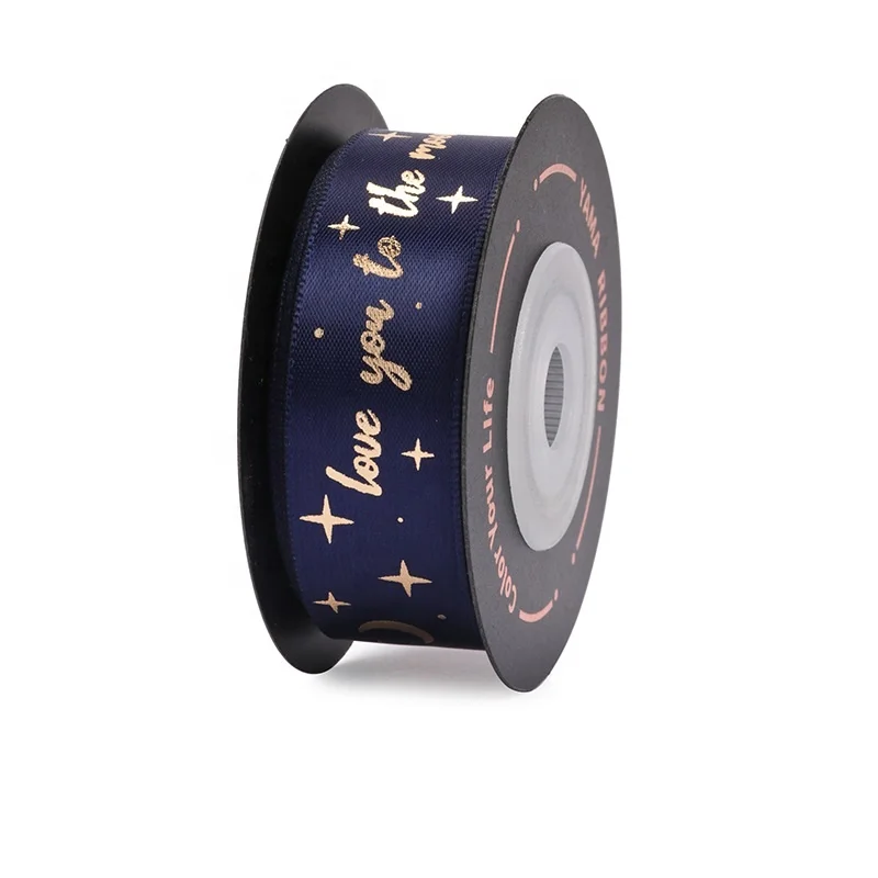  Ribest Print Ribbon Satin Grosgrain Blue Starry Sky With Logo Customized
