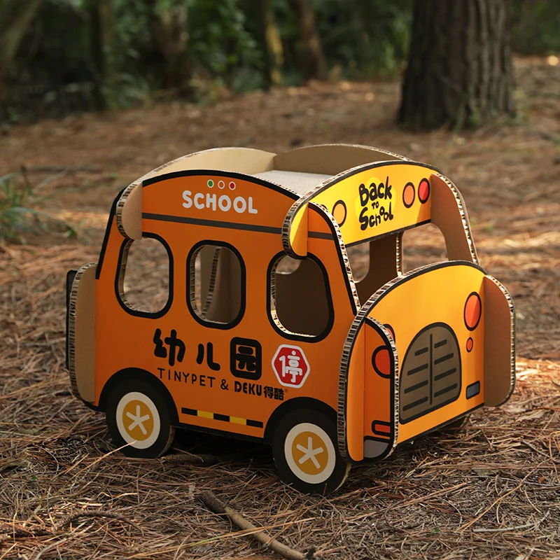 TINYPET New Arrival Cardboard Cat Scratcher School Bus Shape Cat Scratch Bed Post Wholesale Cat Accessories
