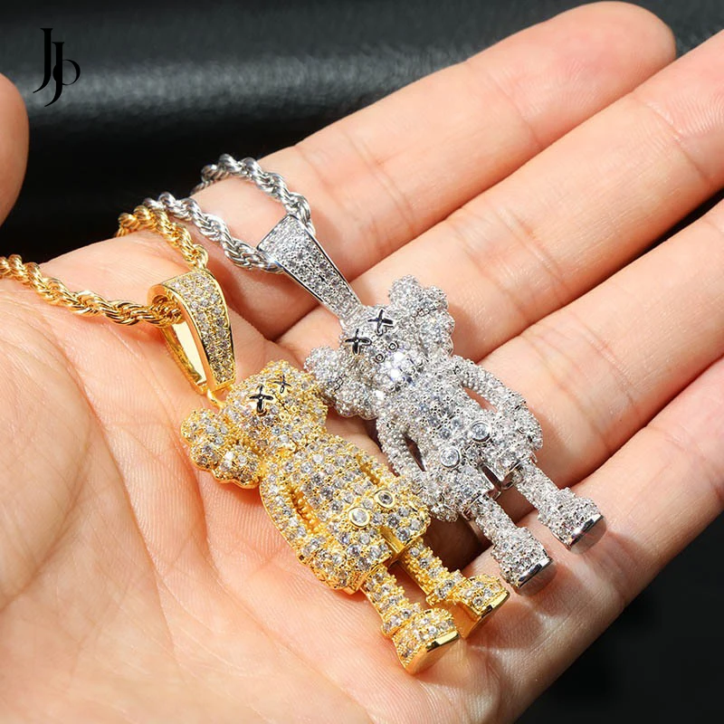 JOJO Fashion Gold Plated Iced Diamond Hip Hop Cartoon Doll Pendant Necklace For Rapper Jewelry