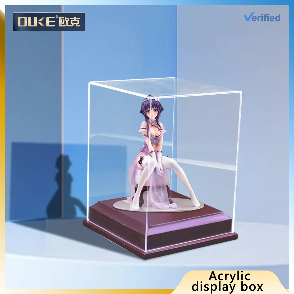Custom multi-function acrylic box acrylic toy display box with wood base square handcraft acrylic display stand box