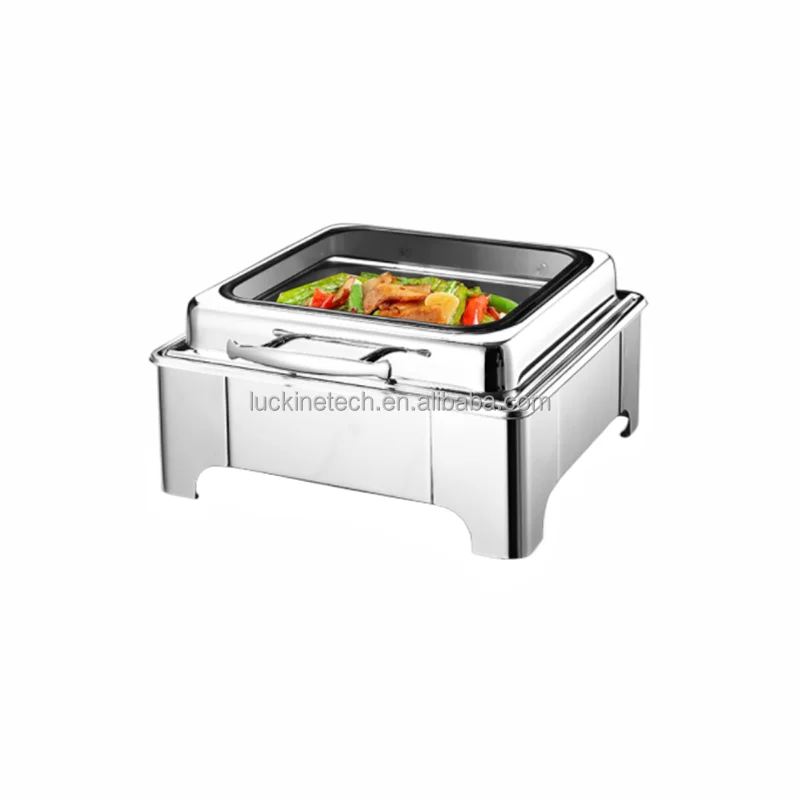 Stainless steel commercial for catering electric buffet food warmer set display heater, glass round chafing dish pour buffet set
