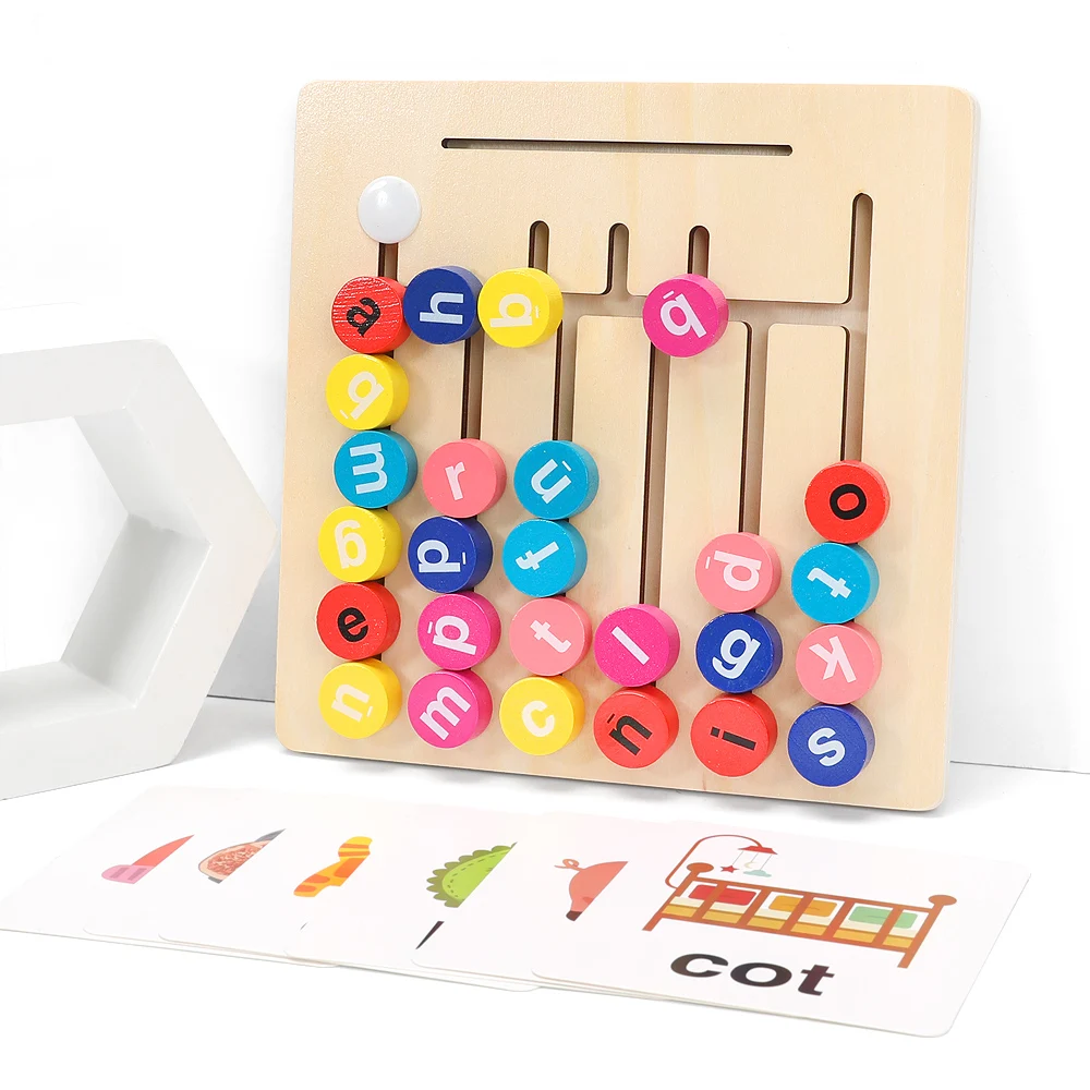 montessori toys education Logical Thinking Eco-friendly Wooden Maze Toy Spelling English Intelligence Teaching Toy for kids