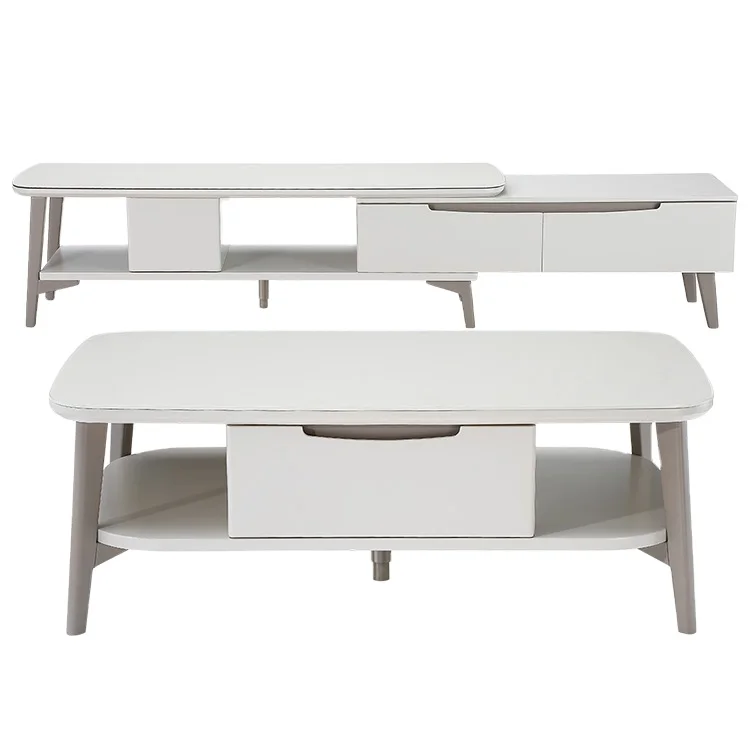 70568 Modern Nordic Tempered Glass Living Room Furniture Extendable TV Cabinet Tea/End Table Combination