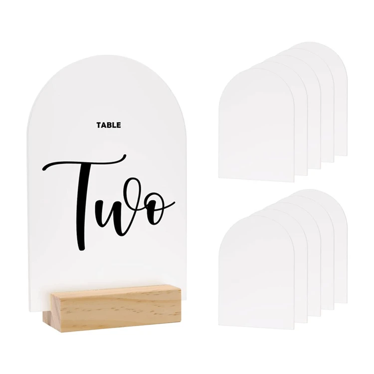 Hot Sale Blank Acrylic Sign Holder With Wooden Stand Diy Acrylic Table Numbers For Wedding Menu