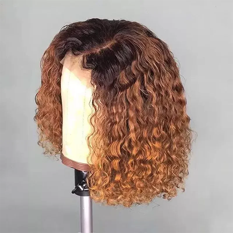 Ombre T1B/27 Wigs 13x4 Lace Front Closure Wigs Human Hair Pre Plucked Brazilian Virgin Hair Glueless Lace Short Curly Bob Wigs
