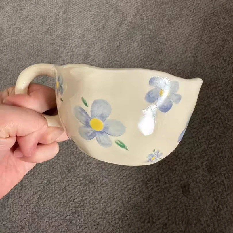 Handcrafted Dishwasher and Microwave Safe Creative Flower Cup Ceramic Coffee Mug with Handle for Office and Home