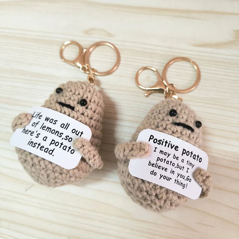 Factory Cute Positive Potato Wool Knitted Doll Mini Home Car Ornament Keychain Gifts Toy Key Pendants