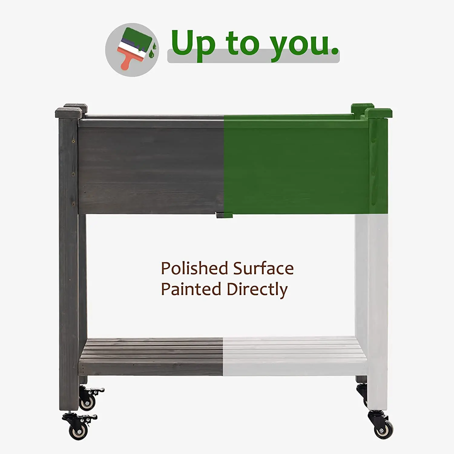 Wood Raised Garden Bed Outdoor Elevated Planter Box Kit on Wheels with Legs, Storage Shelf for Vegetables, Herb and Flowers