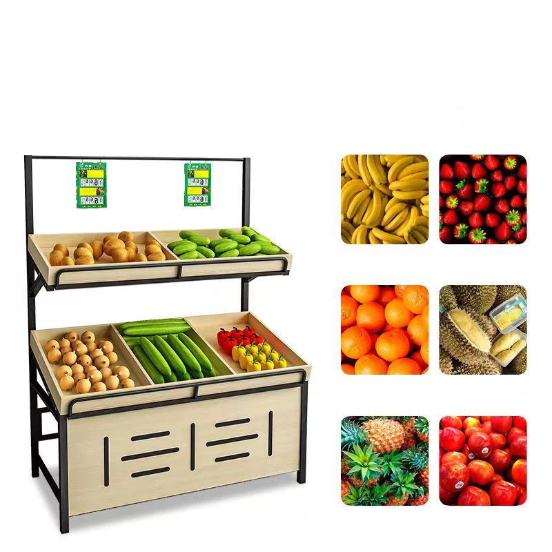 Wooden  fruit vegetable display rack for Supermarkets and convenience stores