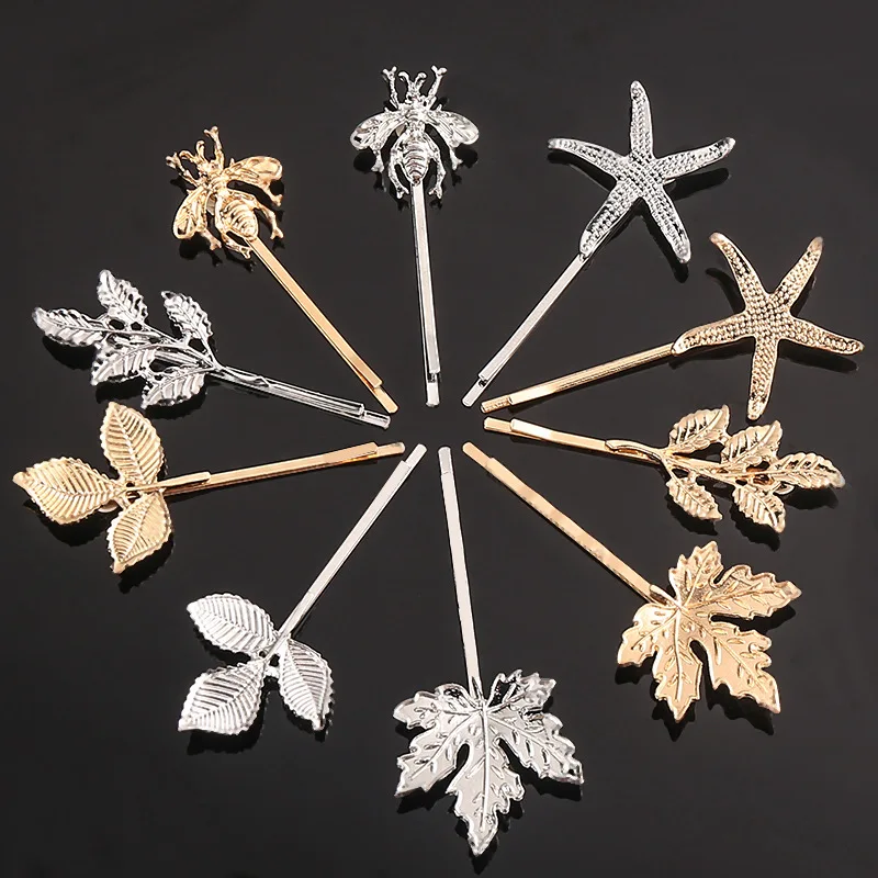 Simple Women Hair Accessories 2022 Fashion Metal Hair Clip Cute Bee Leaf Pattern Hair Clip For Girls