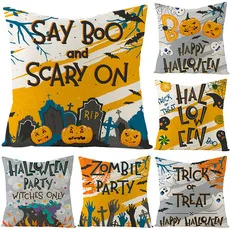 Halloween Cushion Cover 45x45 Polyester Pillowcase Decorative Sofa Chair Cushions Home Decor Black Yellow Pillow Cases