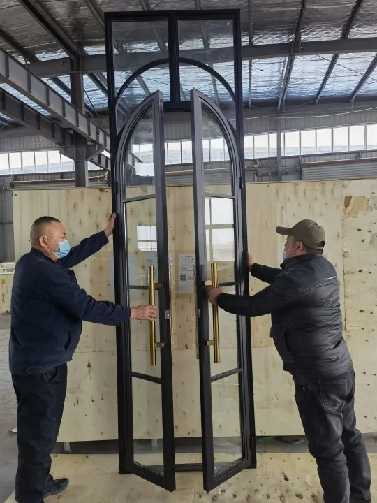 American Double Exterior Glass Arch Entry Main Door Interior Wrought Iron Doors