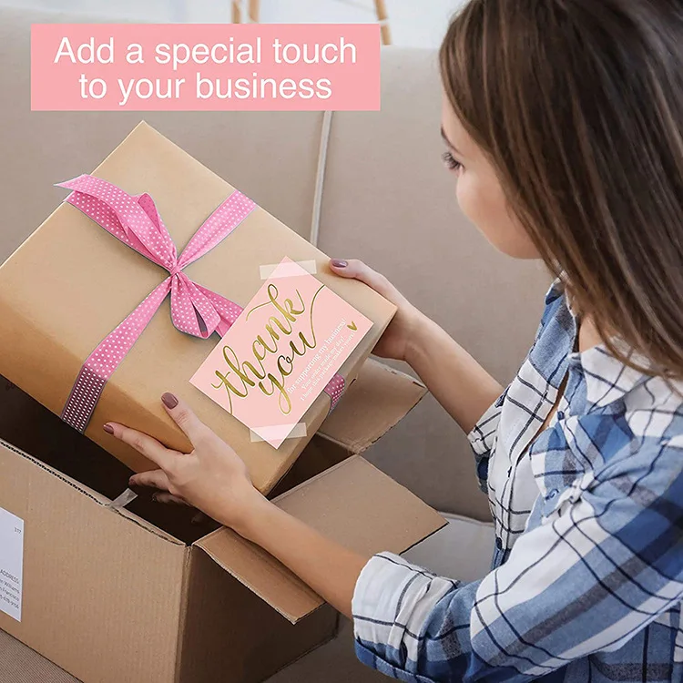 Wholesale Custom Amazon Pink Gold THAN YOU  Cards with Logo Label For Small Business
