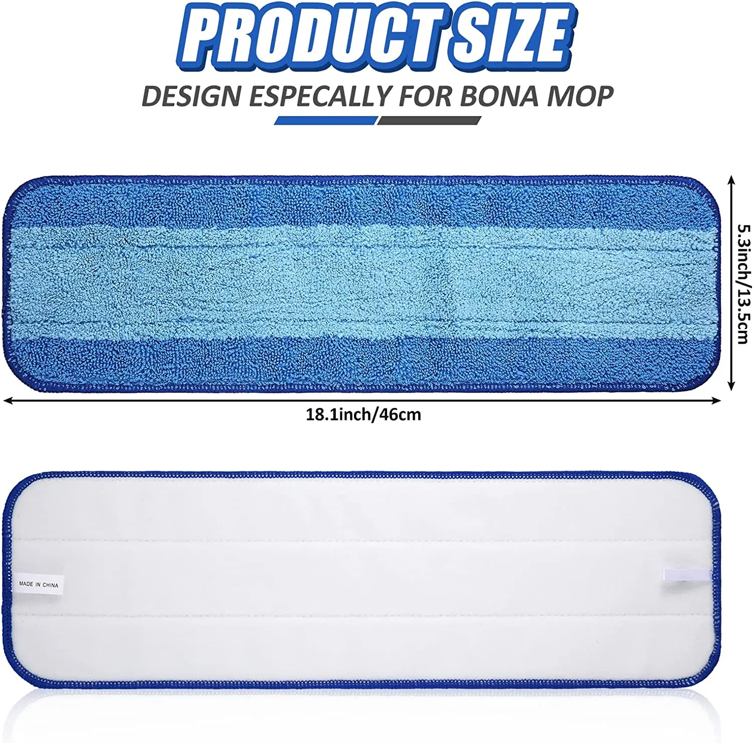 Microfiber Cleaning Pads Compatible with Bona Mop Reusable 18 Inch Mop Replacement Pads Washable Microfiber Mop Pads Refills Rep