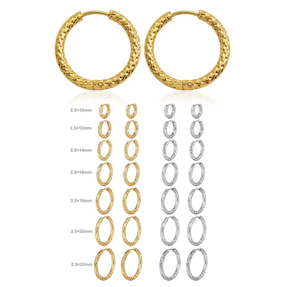 Fashion Waterproof Jewelry Stainless Steel Circular Irregular Hammered Huggie Hoop Earrings 18k Gold Plated Creative Earrings