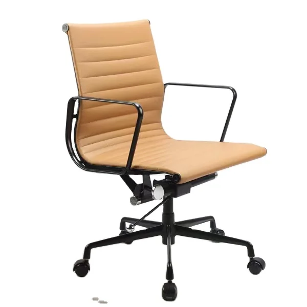 black  leather PU  aluminum  arm office middle back chair