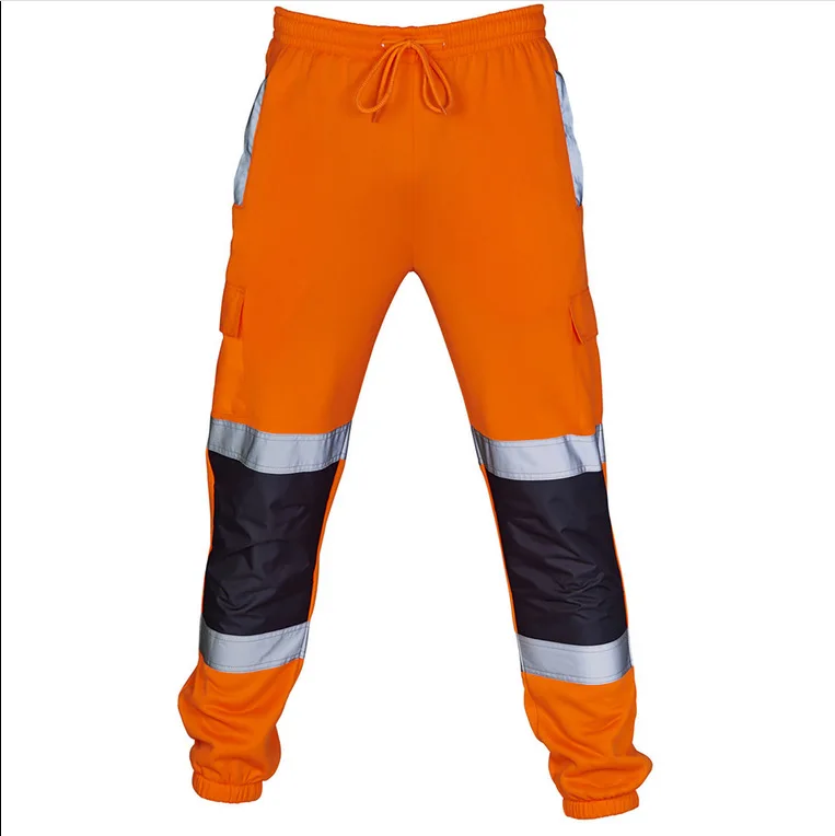 HBC Newly Designed Polyester Breathable Drawstring Stitching Silver Reflective Strip Beam Feet Safety Reflective Work Pants