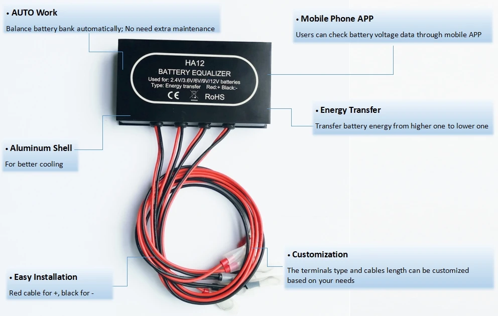 Active Blue tooth Battery Equalizer 12v lifepo4 lithium battery Voltage Display Mobile Phone APP