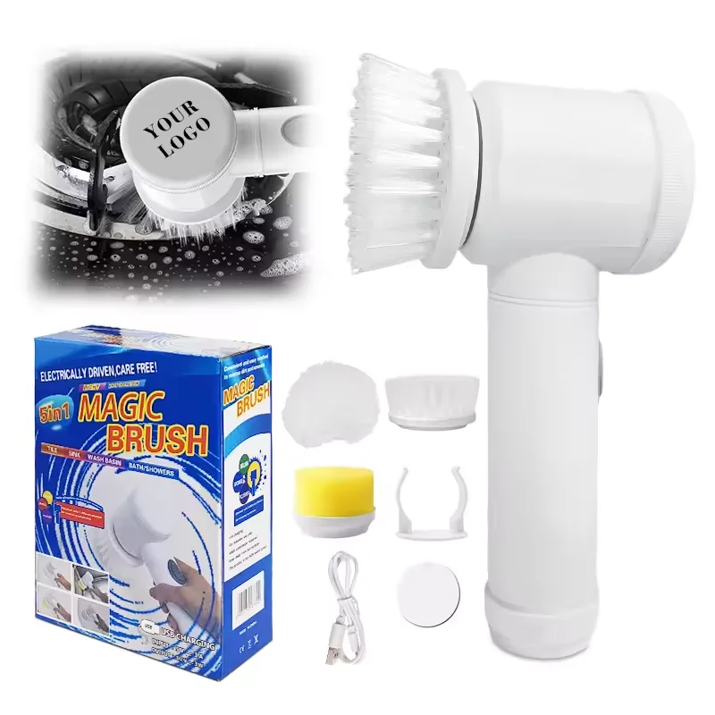 USB Rechargeable Kitchen Cleaning Tool USB 5 in 1 Rechargeable Kitchen Spin Scrubber Electric Household Kitchen Brushes