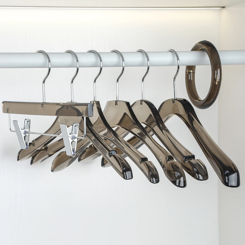 LINDON Custom Logo Luxury Plastic Black Transparent Lucite Acrylic Hanger for Clothes