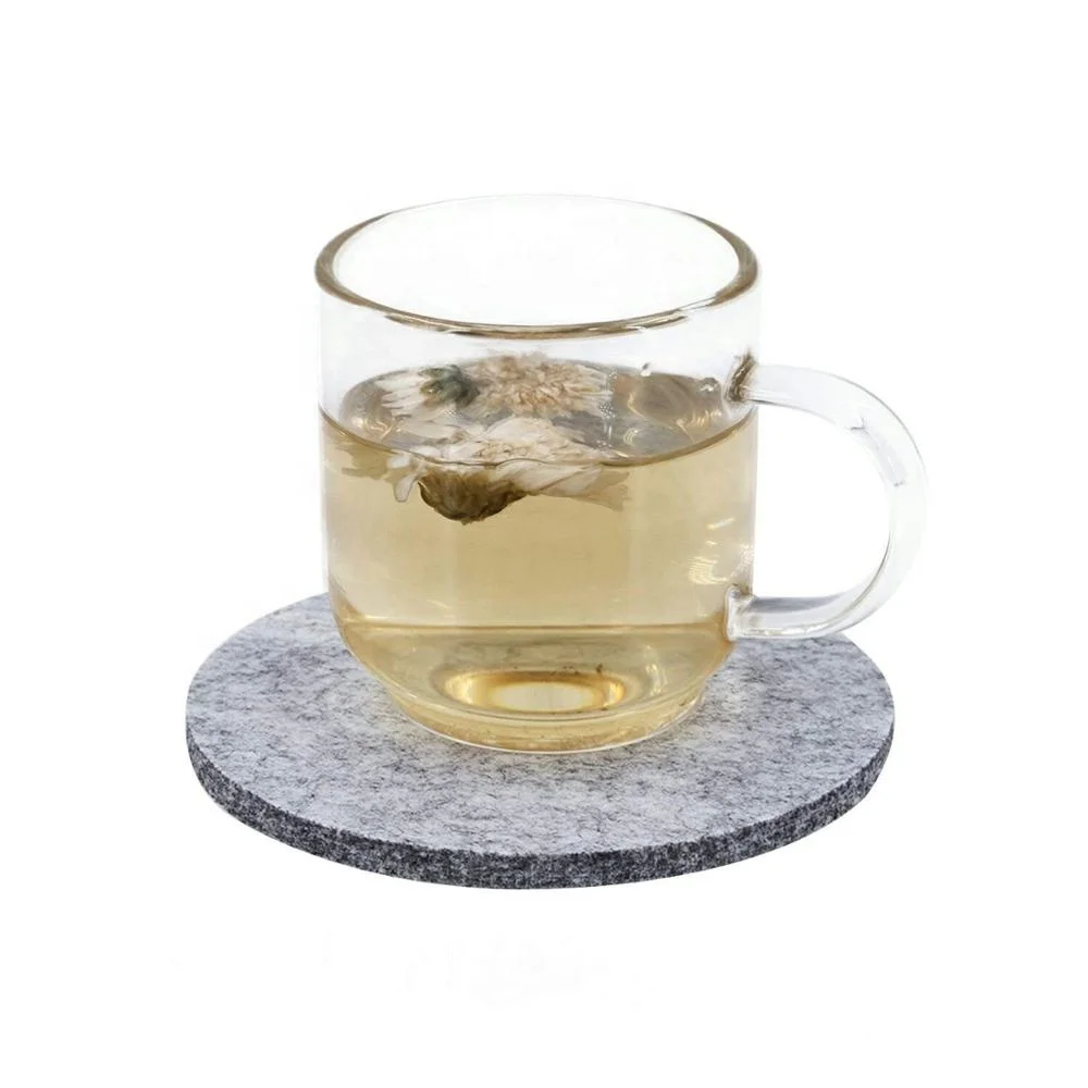 custom round tea glass laser-cut felt pattern color cork pad cup coaster
