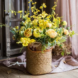 Natural Straw Flower Basket Flower Tube Flower Vessel Vase Storage Basket Decorative American Country Desktop Crafts